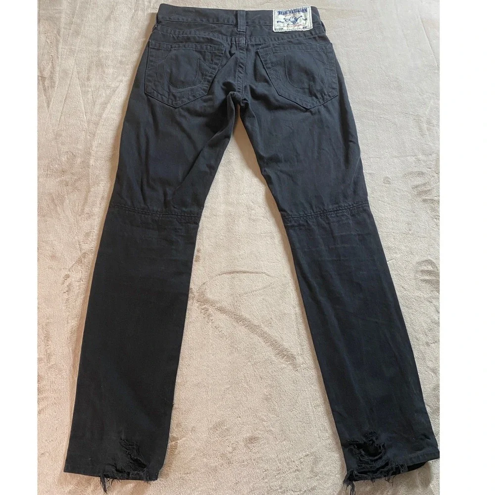 True Religion Mens Slim Moto Ascot Jeans 30 Dark Charcoal Gray Black Denim Pants